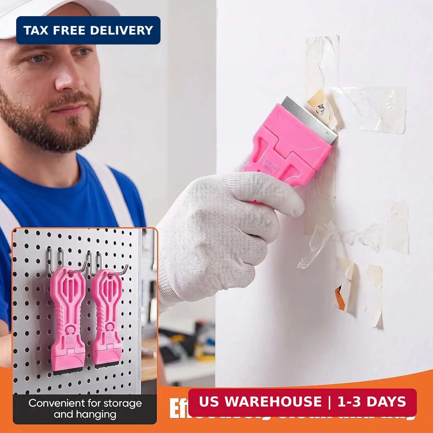 4 Pack Razor Blade Scraper, 25 Blades, Long Handle Scraper Tool (Pink)