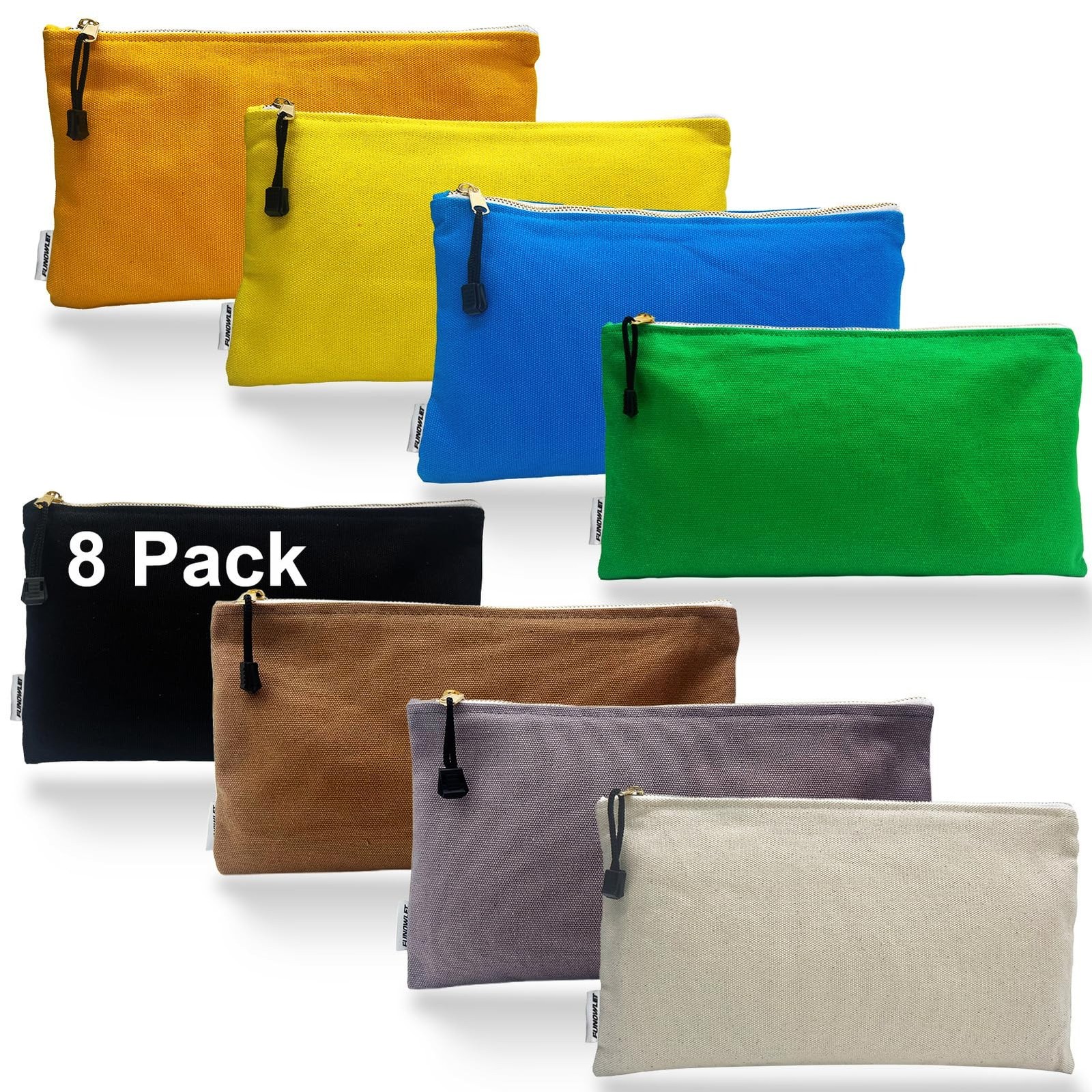 8 Pack Canvas Tool Bag Zipper Pouch - Heavy Duty 16 oz. Canvas Tools Utility ...