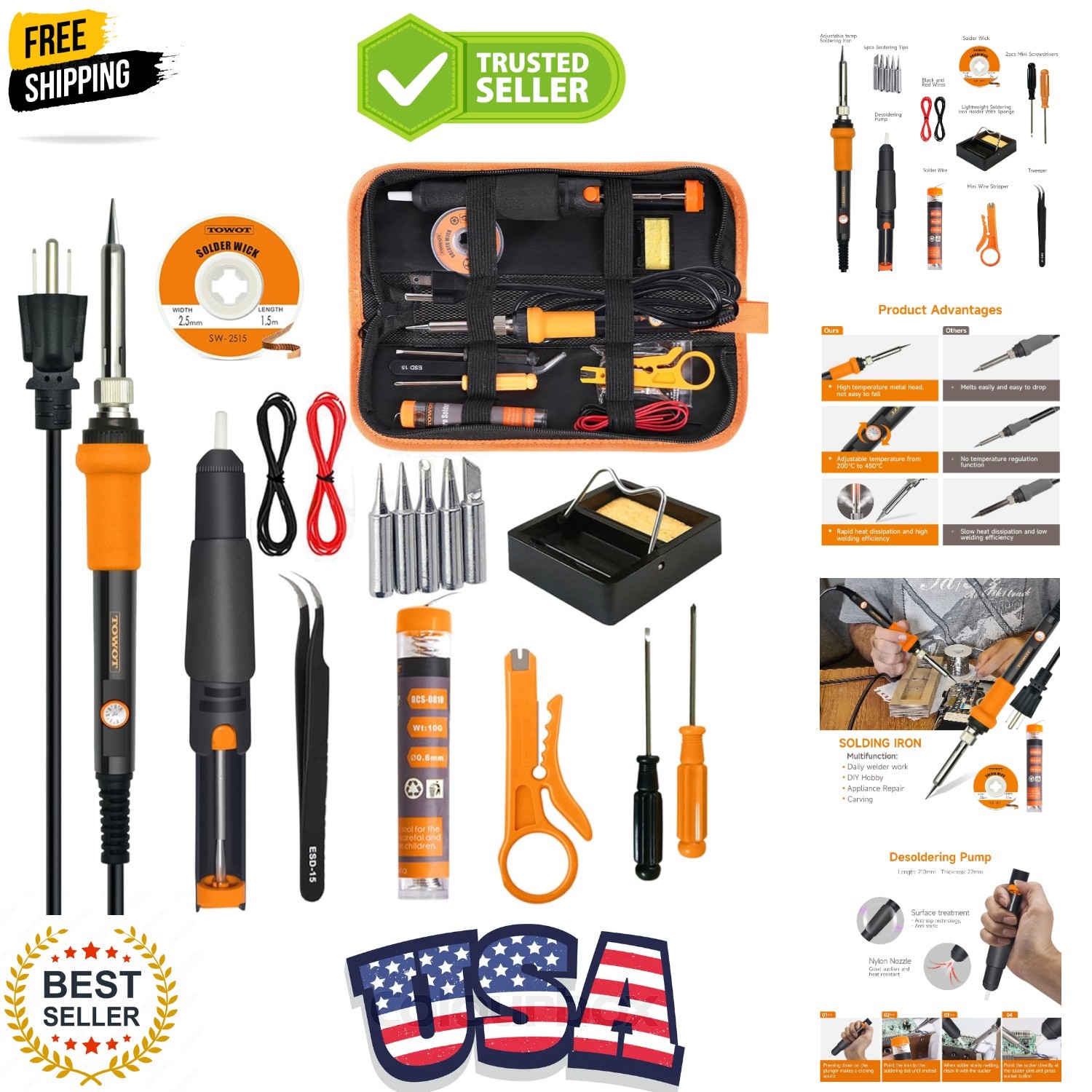 Soldering Iron Kit, Electronic Soldering Iron 60W Adjustable Temperature, Deo...