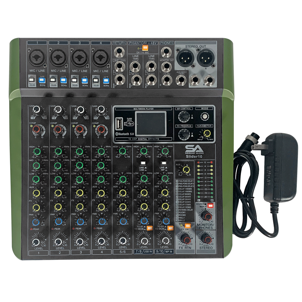 Seismic Audio 10 Channel Mixer Console with Bluetooth Streaming, USB and Effects