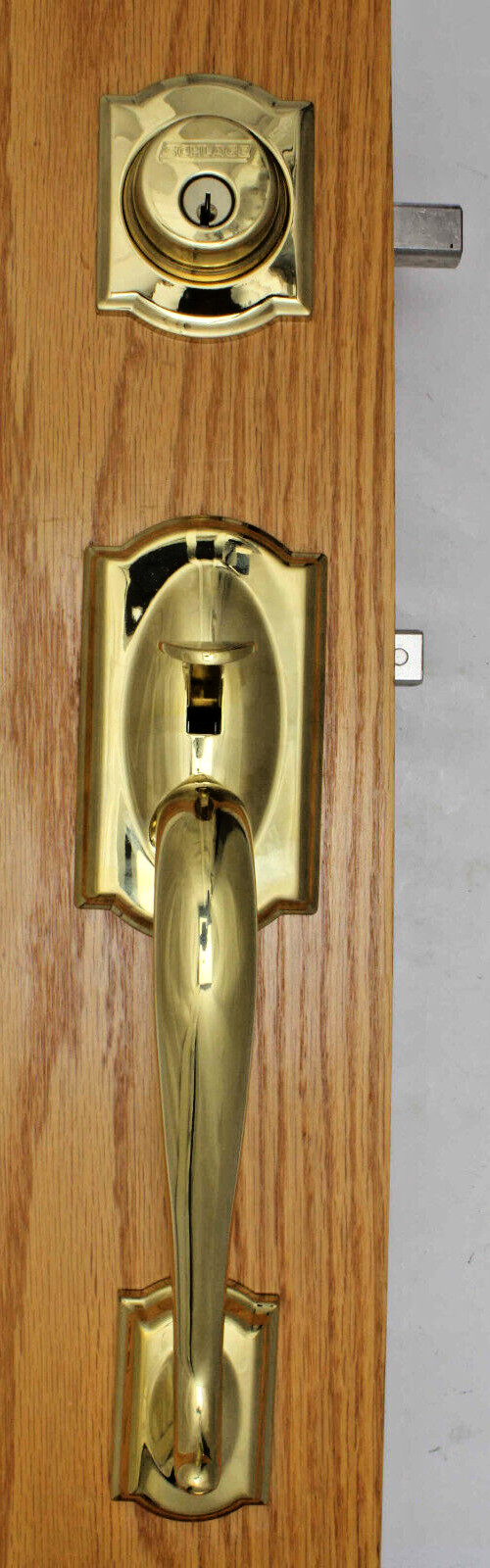 Schlage Camelot Handleset Left Hand Flair Lever Brass F60CAM505FLA605LH #8mh