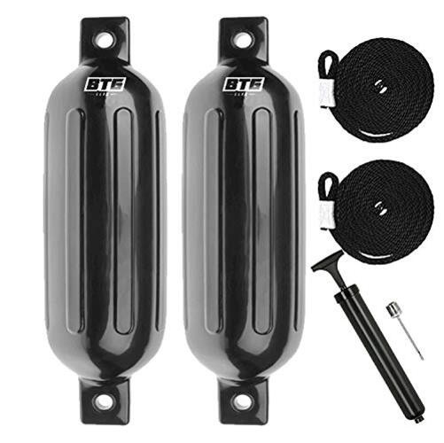 Two Large Boat Fenders/Bumpers w/Fender Lines & 5.5" x 20", Boats Up To 21'