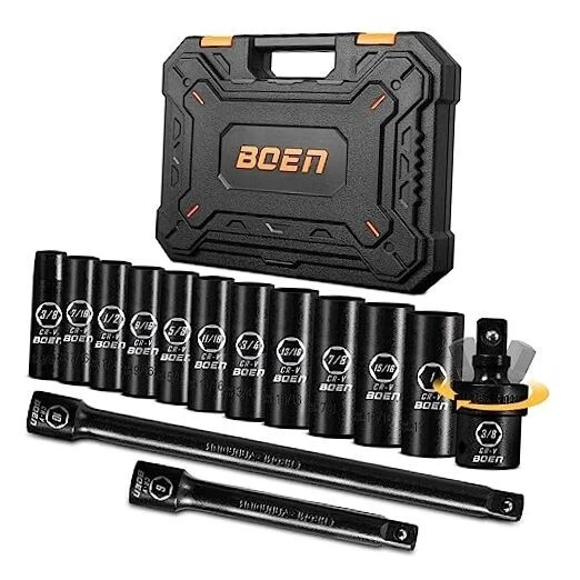14-Piece 3/8" Drive Deep SAE Impact Socket Set, 3/8" to 1" Socket, 14Pcs Deep