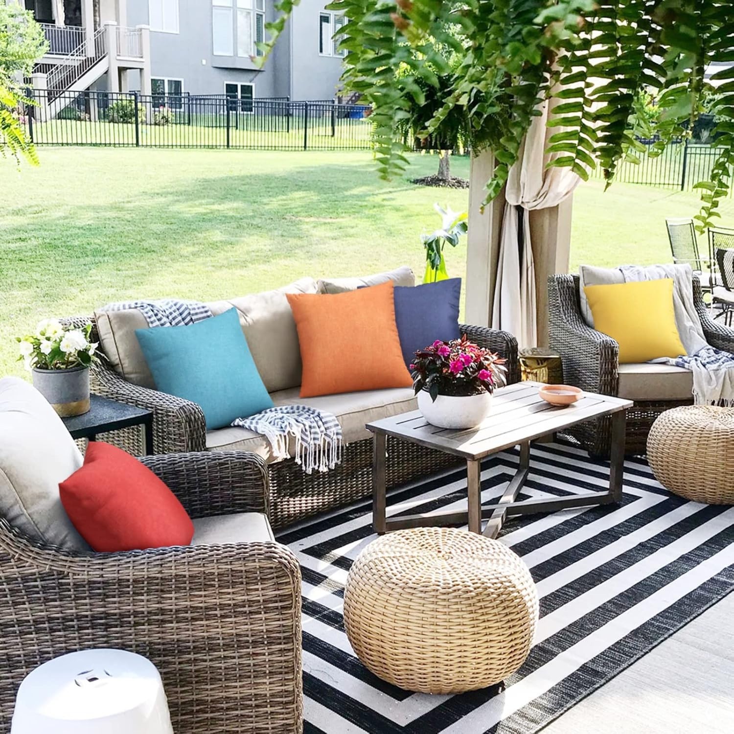 Pack of 2 Outdoor Throw Pillow Covers,Decorative Solid Line Waterproof Pillow...