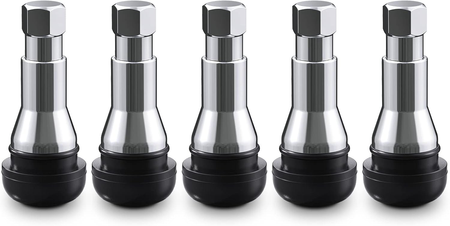 CKAuto TR413AC Chrome Rubber Snap-in Tire Valve Stems (5 Pack) Silver