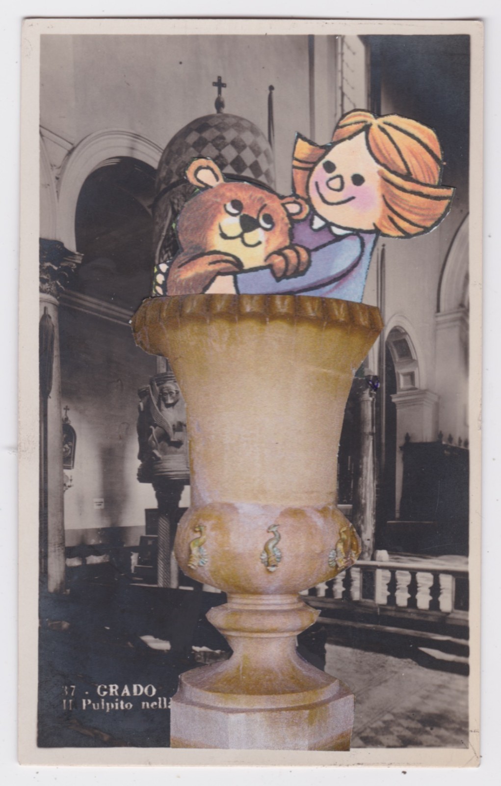 Mail Art David Greenberger "Cuddly" original collaged postcard 2024