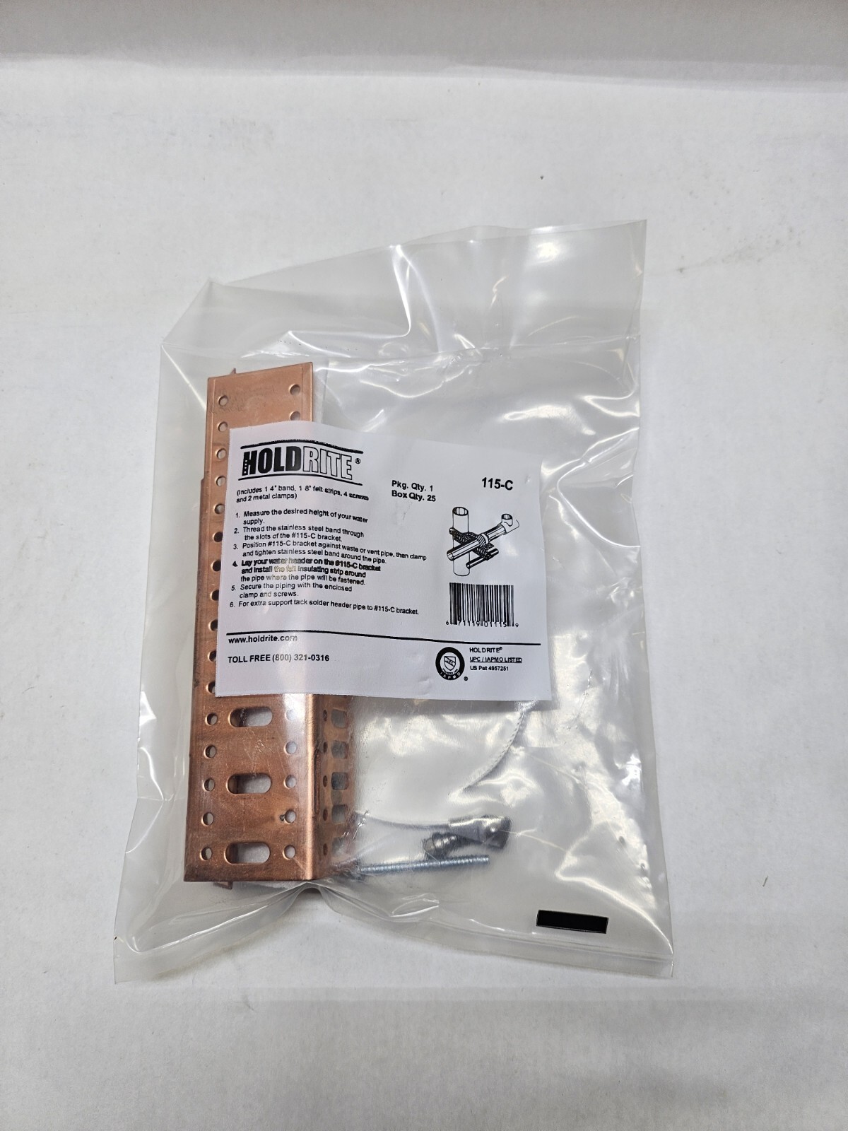 Holdrite  115-C Pipe Hanger Support System Bracket Copper 115-C (Lot of 5)