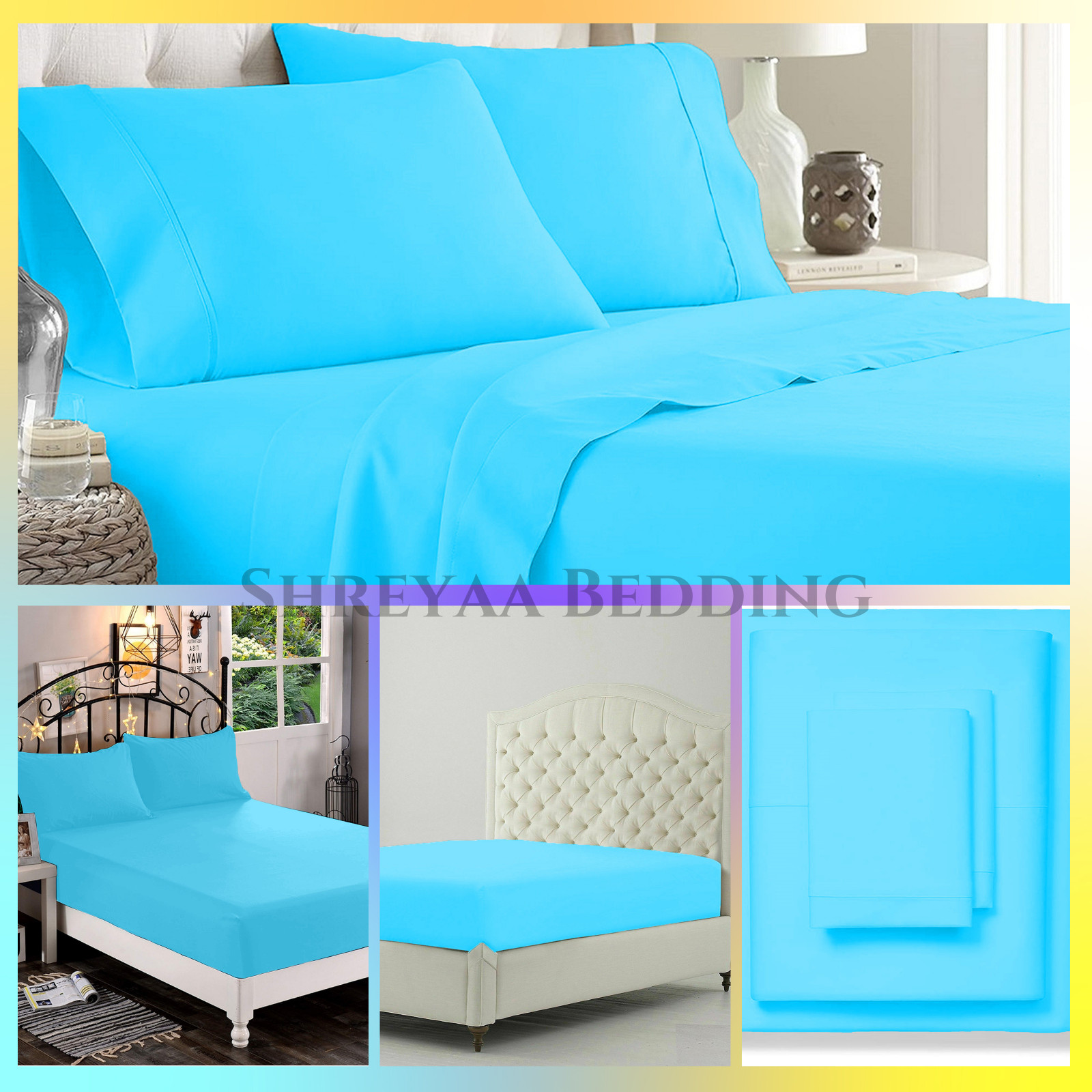 Extra Deep Pocket Bed Sheets 1000 - 1200 TC Egyptian Cotton Aqua Blue Solid