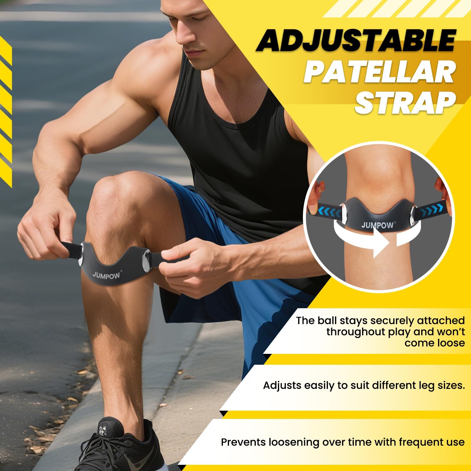 Silicone Patellar Tendon Support Strap - 2 Pack Adjustable Non-Slip Patella Band