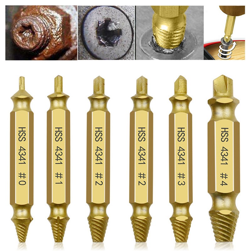 6 Piece Damaged Screw Extractor Tip Drill Bit Stripped &Broken Bolt Removal Tool