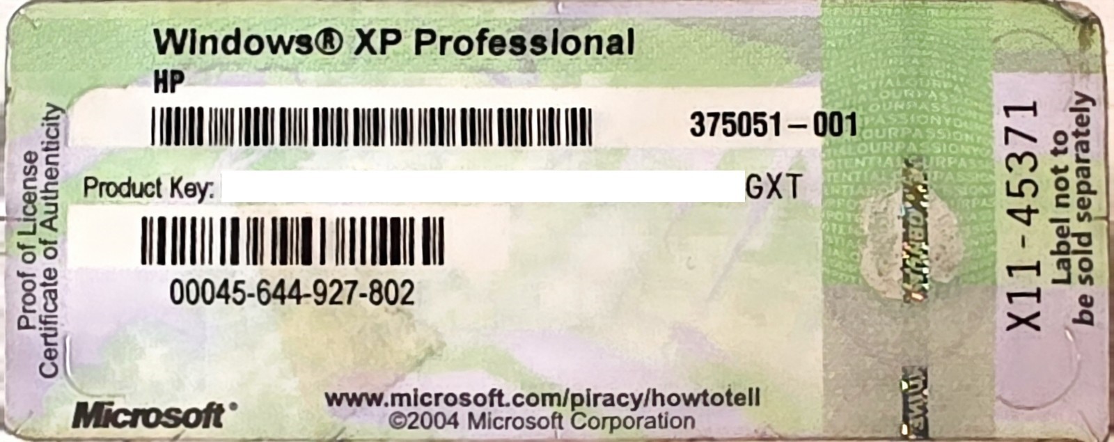 HP Compaq 32-bit Windows XP Professional Service Pack NEW w/ Product Code - GXT
