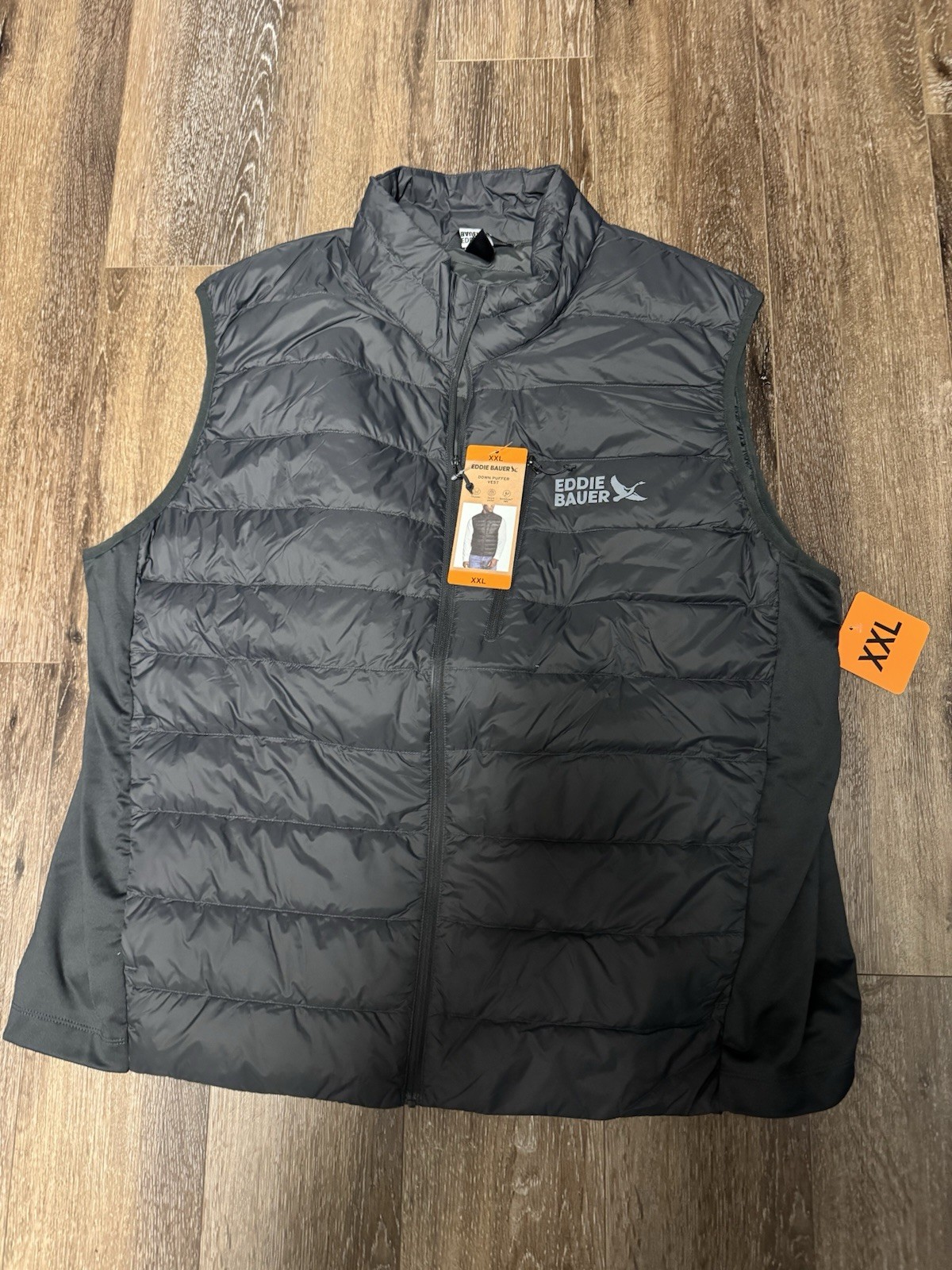 NWT 2XL Eddie Bauer 550 Down Puffer Vest Mens Storm Repel Grey Full Zip