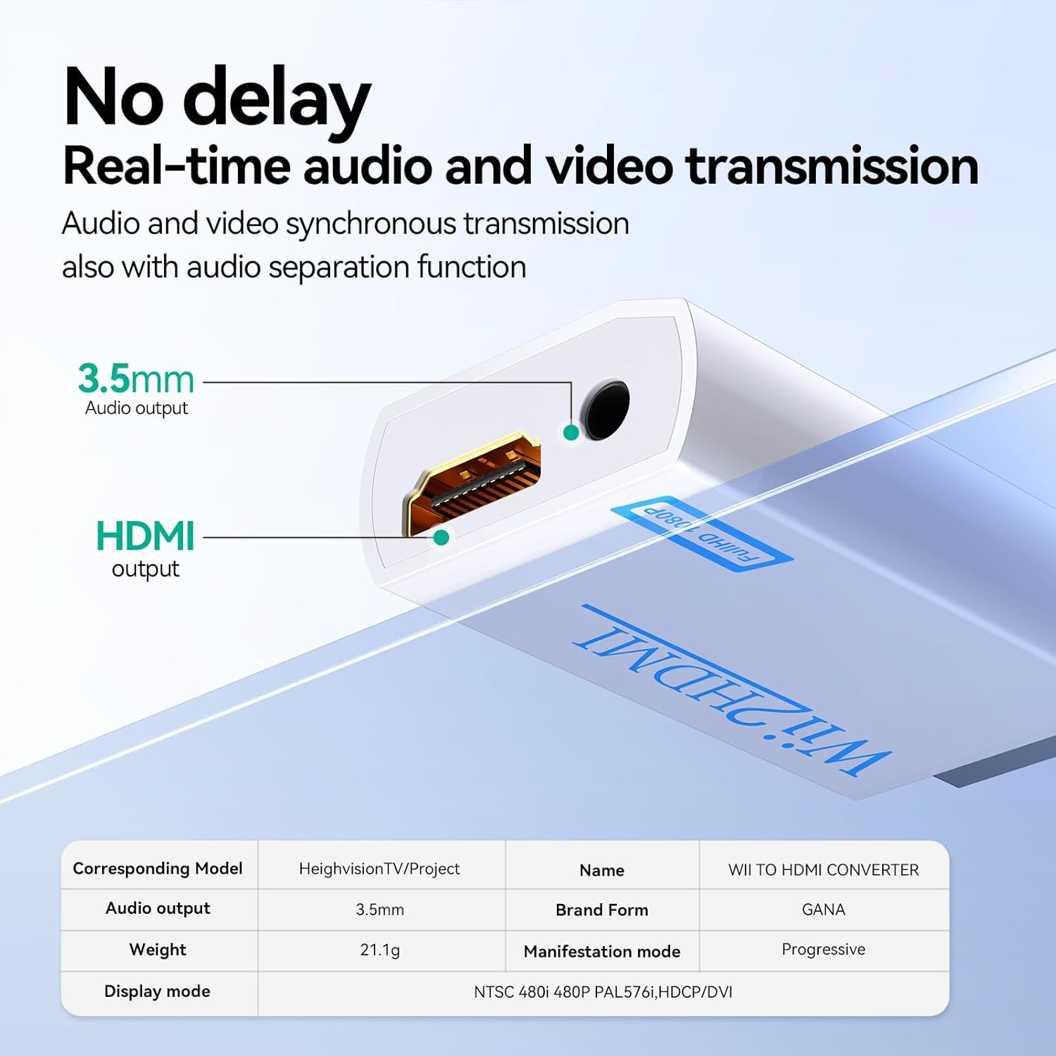GANA Wii to Hdmi Converter, Wii to Hdmi Adapter, 1080P 720P Connector Output
