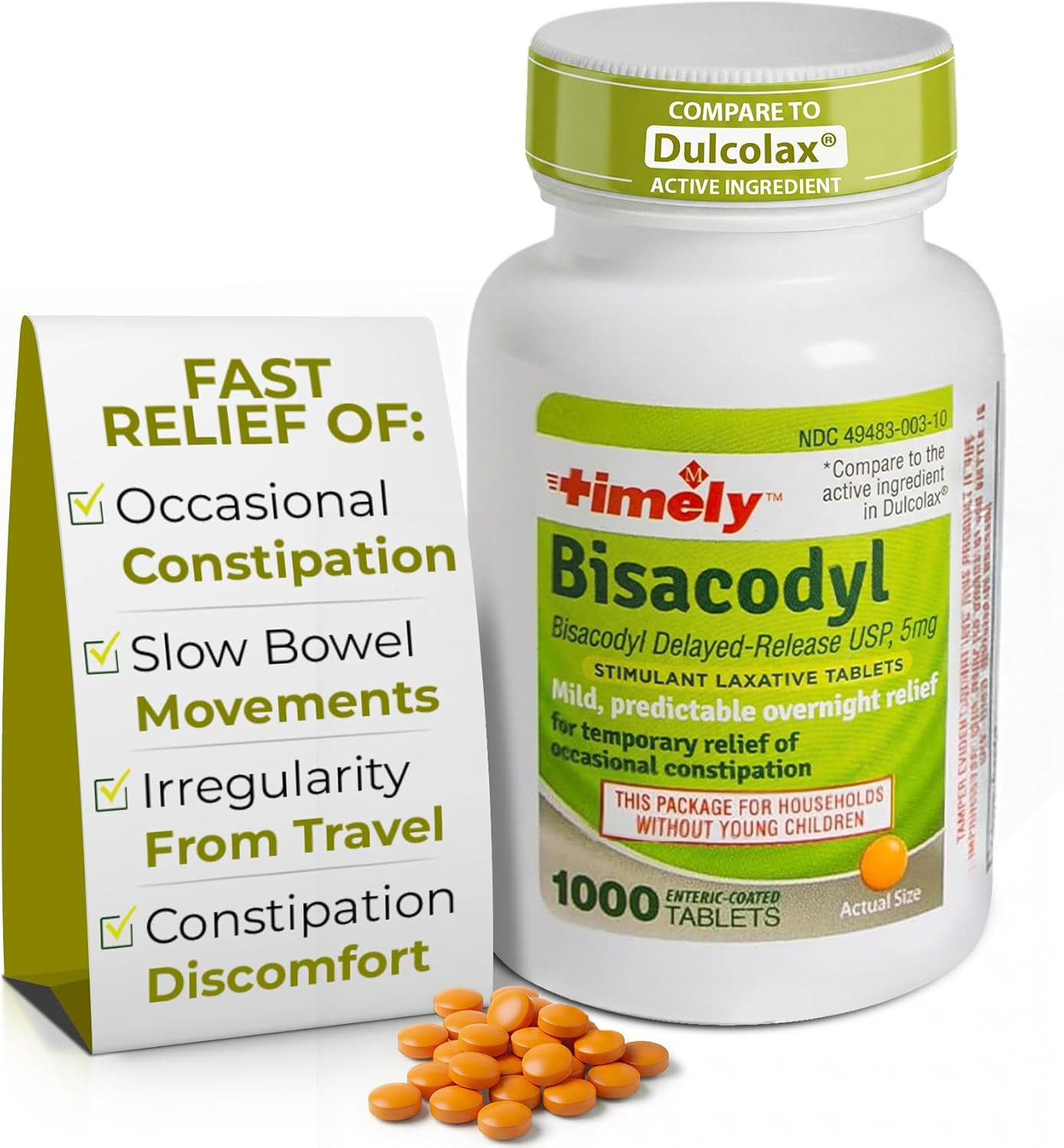 Timely by Time Cap Labs - 1000 Count Bisacodyl Tablets 5Mg - Laxatives for Cons