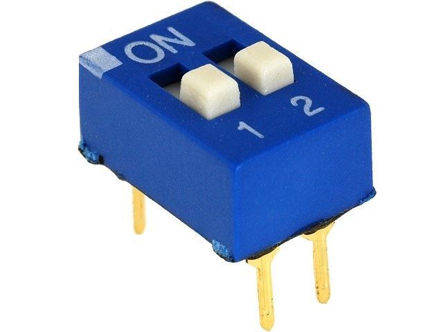 DIP Switch 2 poles, 4 pins, ON-OFF; 0.05A/12VDC, THT