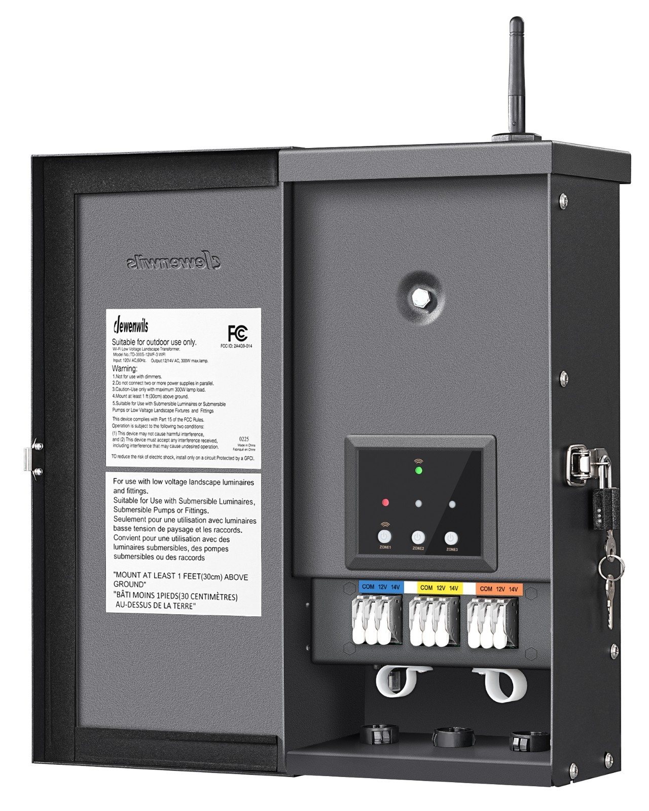 300W Low Voltage Landscape Transformer WiFi with 3 Zones,Outdoor Smart 12/14V AC