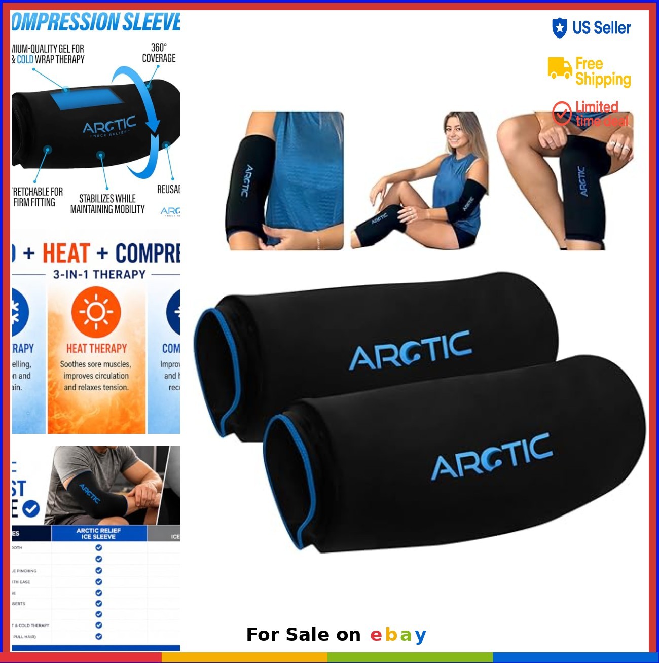 Ice Pack Wrap 2 Pack Large Reusable Gel Knee Elbow Compression Cold Therapy