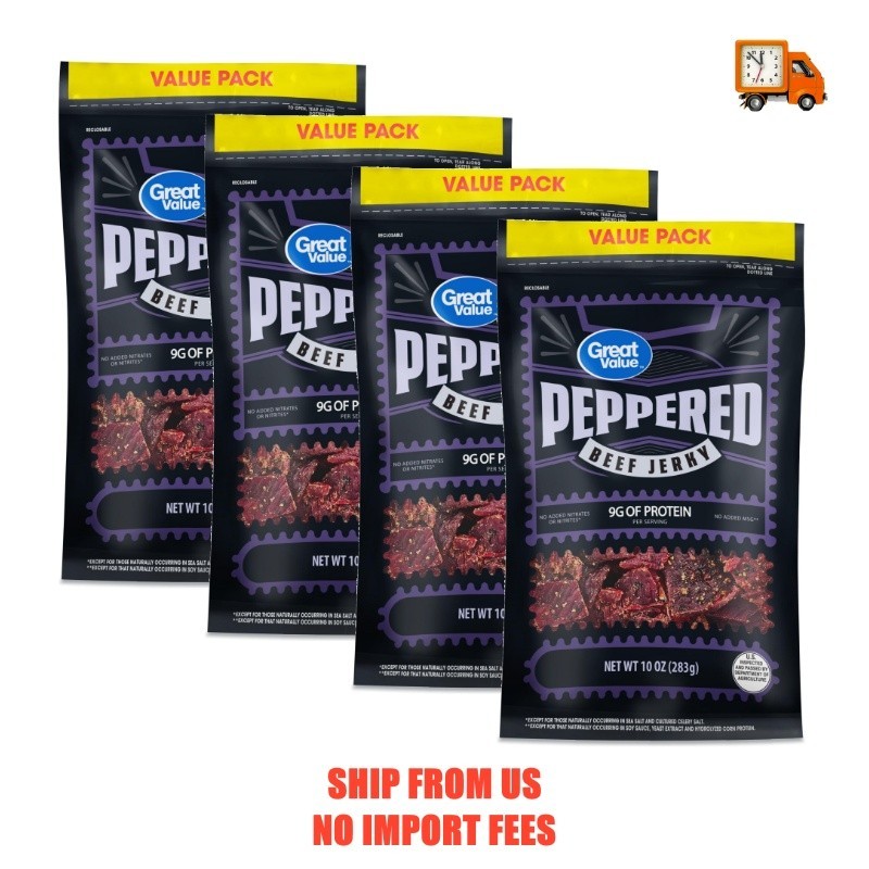 (4 pack) Great Value Peppered Beef Jerky, Value Pack, 10 oz