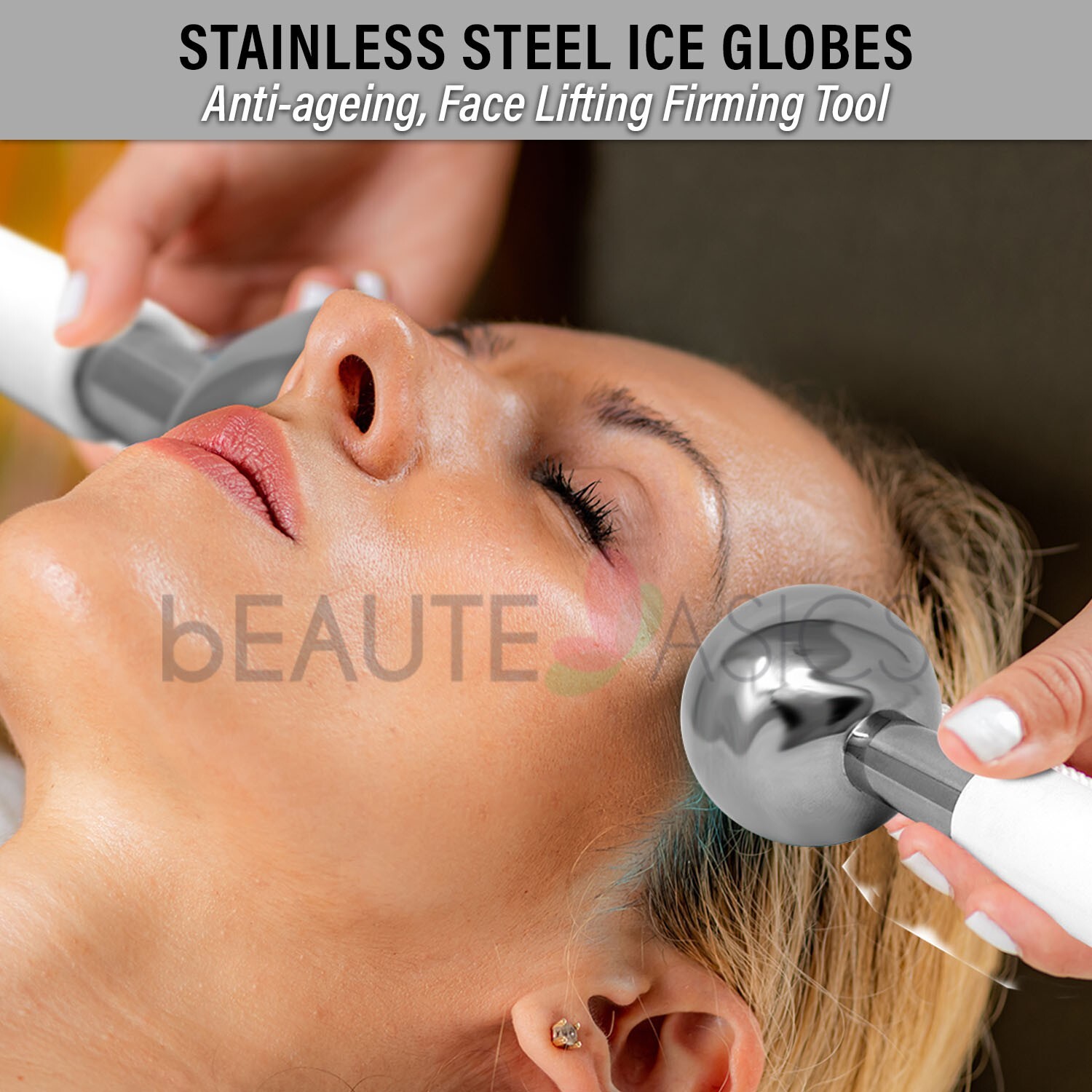 2 Pcs Steel Ice Globes Facial Massage Anti-Ageing Lifting Firming W/Pouch-FR05x2