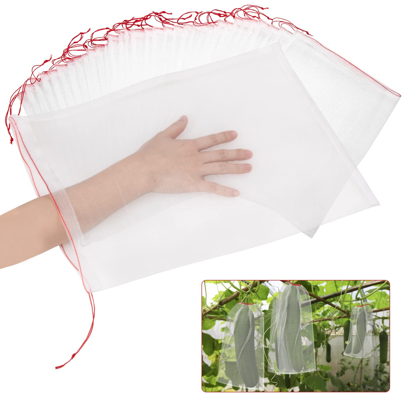 50Pcs 18"x12" Kikhope Fruit Protection Bags, Garden Netting 18"x12", White