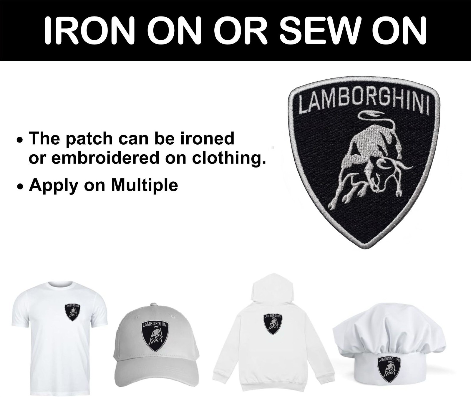 Pack of 2 Lamborghini Iron On Patch - Sew Patch - Crest Embroidered Patch