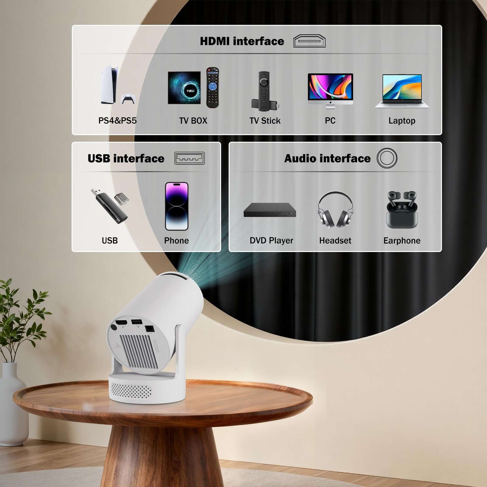 Mini Projector with Wifi and Bluetooth, 4K Portable Projector with 5W Speaker...