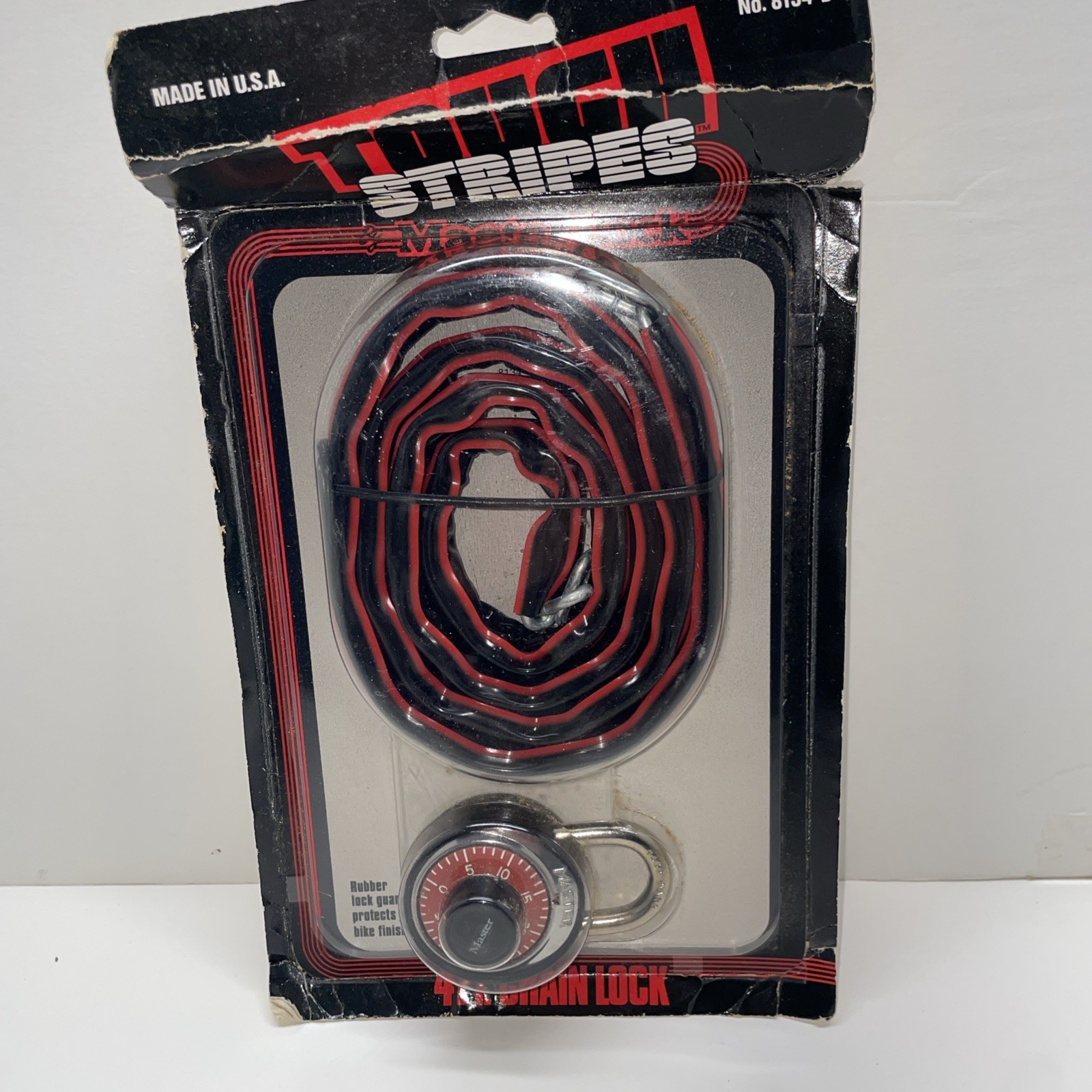NOS  Master Lock 8134-D Tough Stripes Combination with 4 ft rubber coated chain