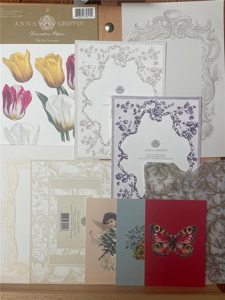New vintage ANNA GRIFFIN TULIPS FRAMES ANGEL DIE CUTS & ORNATE SLEEVE