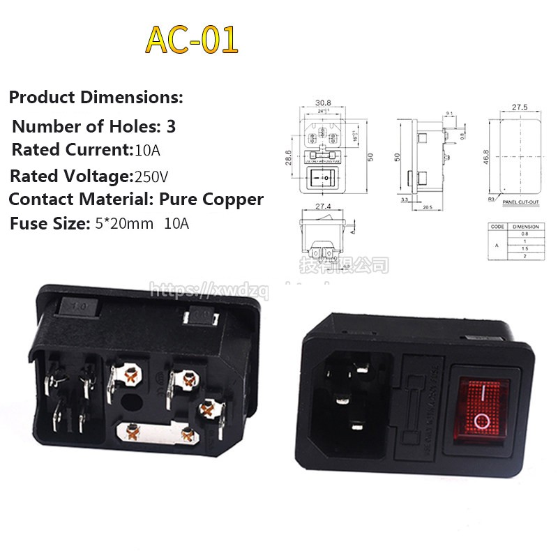 IEC Mains Power Plug / Socket Inlet C13 C14 Cable Connectors 10A AC250V Black