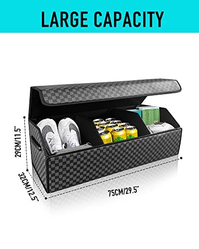 Trunk Organizer for SUV - Leather Storage Box, Magnetic Extra Large Checked