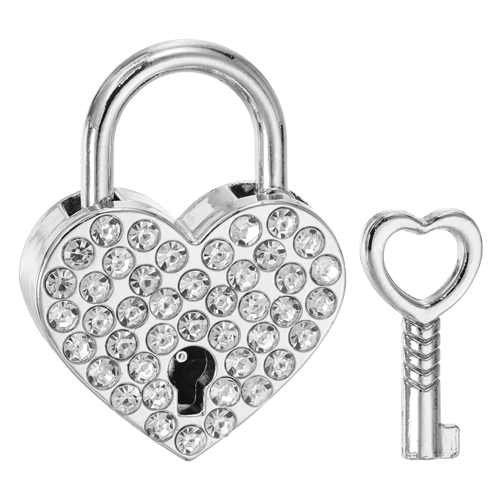 Mini Diary Padlock, Small Heart-shaped Lock with Keys Silver