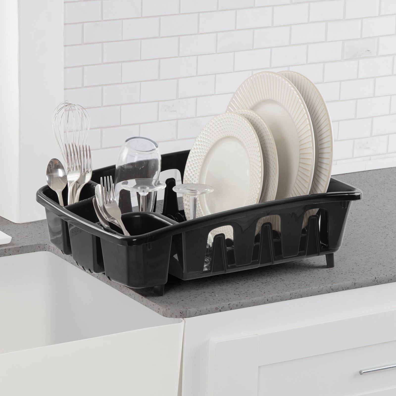 Sterilite Dish Drying Rack with Self Draining Base, Black