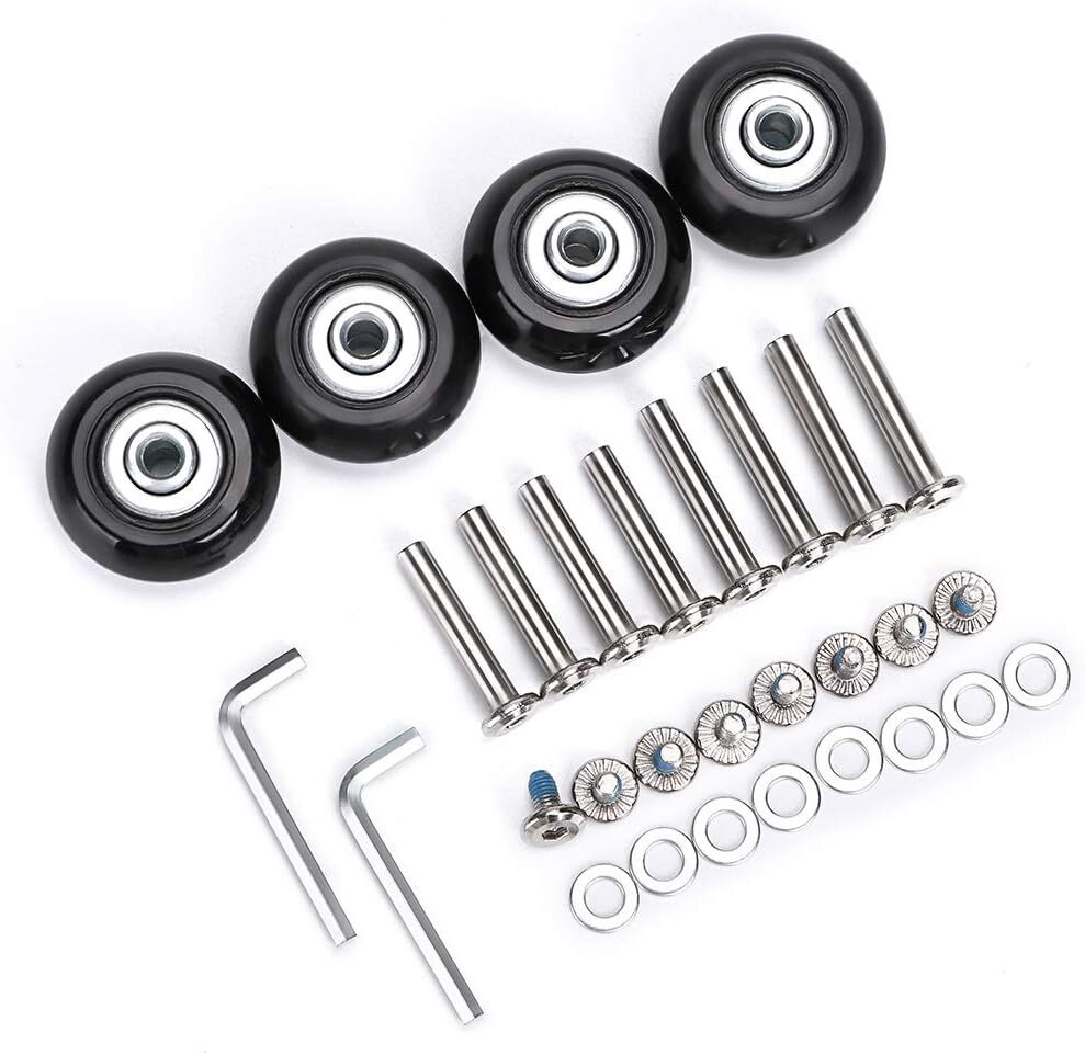 40Mm X 18Mm Luggage Replacement Wheels Set Of 4 Black Rubber Wheels With Axles