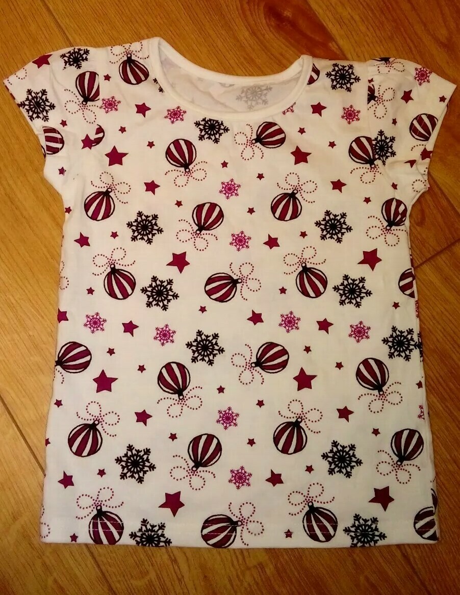 New Baby Girl White Christmas Print (Baubles & Snowflakes)T-Shirt Age 12-18 Mths