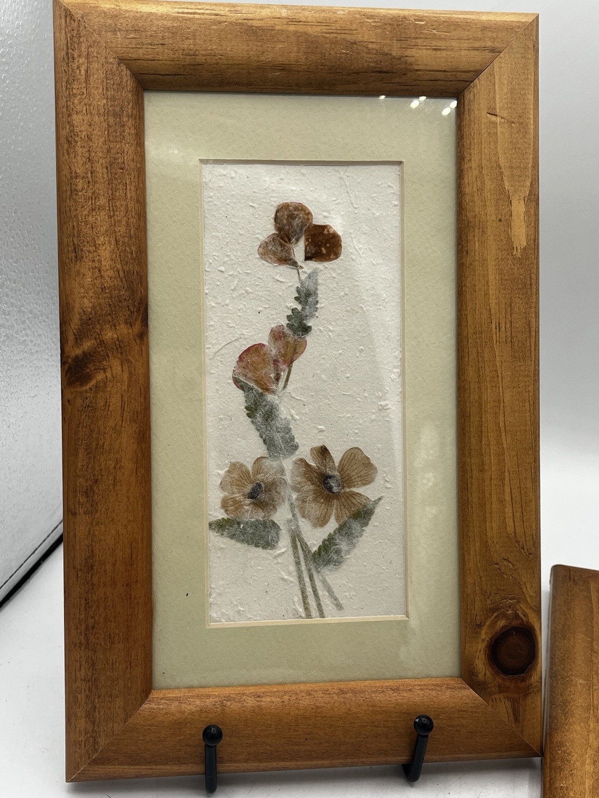 Framed Pressed Botanical Flower Art Pair Handmade Paper Wood Frame Decor