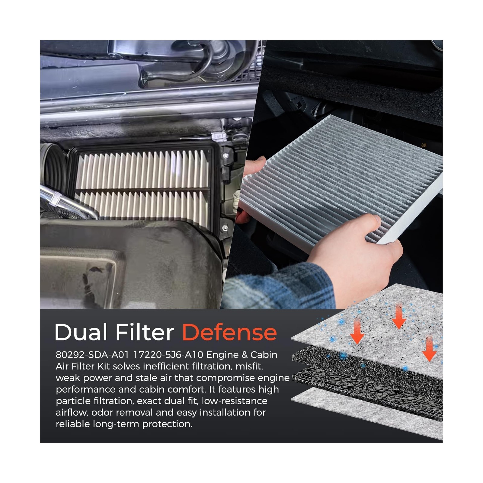 Engine & Cabin Air Filter Kit Compatible with Honda Pilot 2016-... FAST USA SHIP