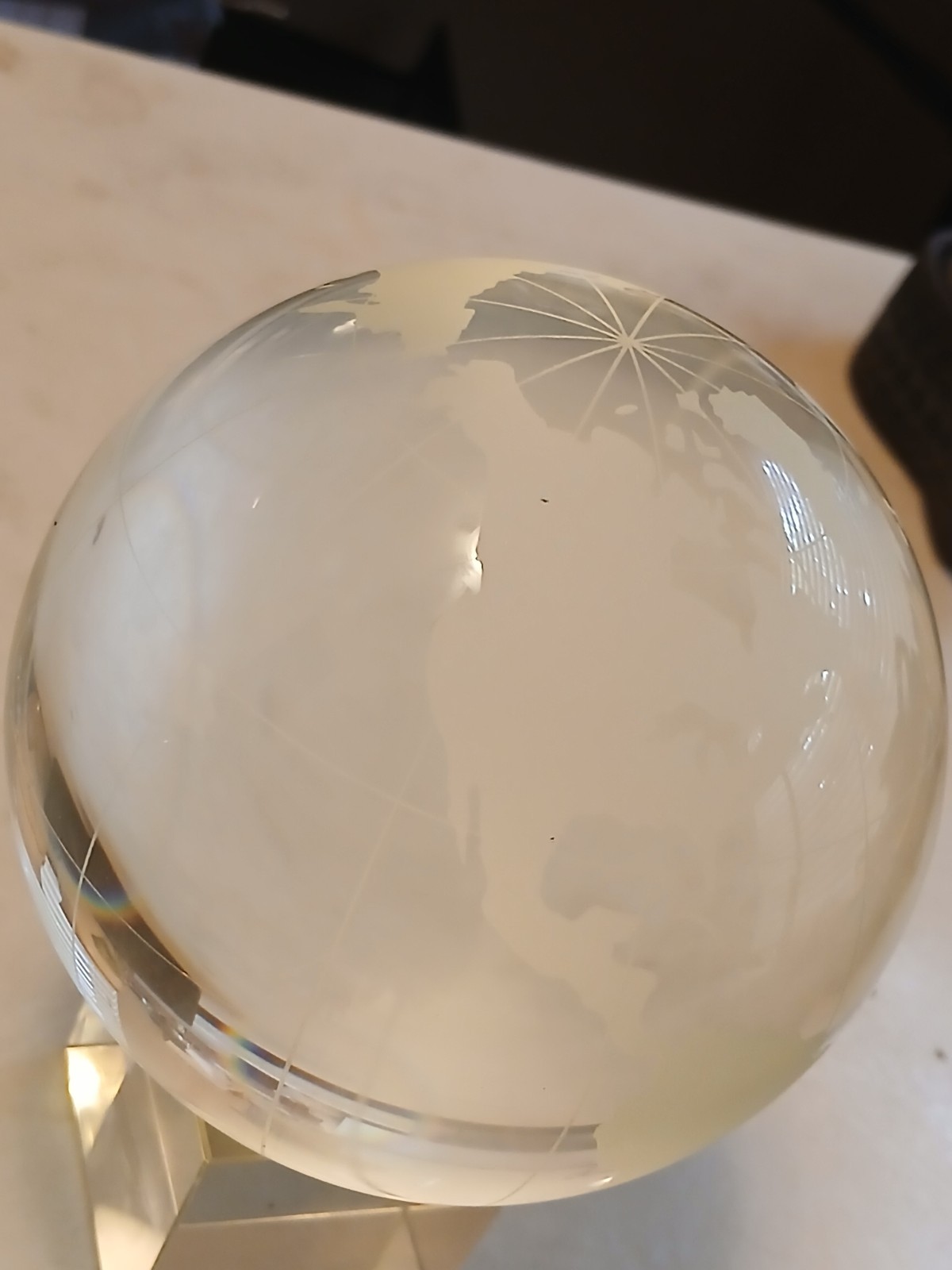 Vintage SOLID CRYSTAL WORLD GLOBE SPINNER WITH BASE