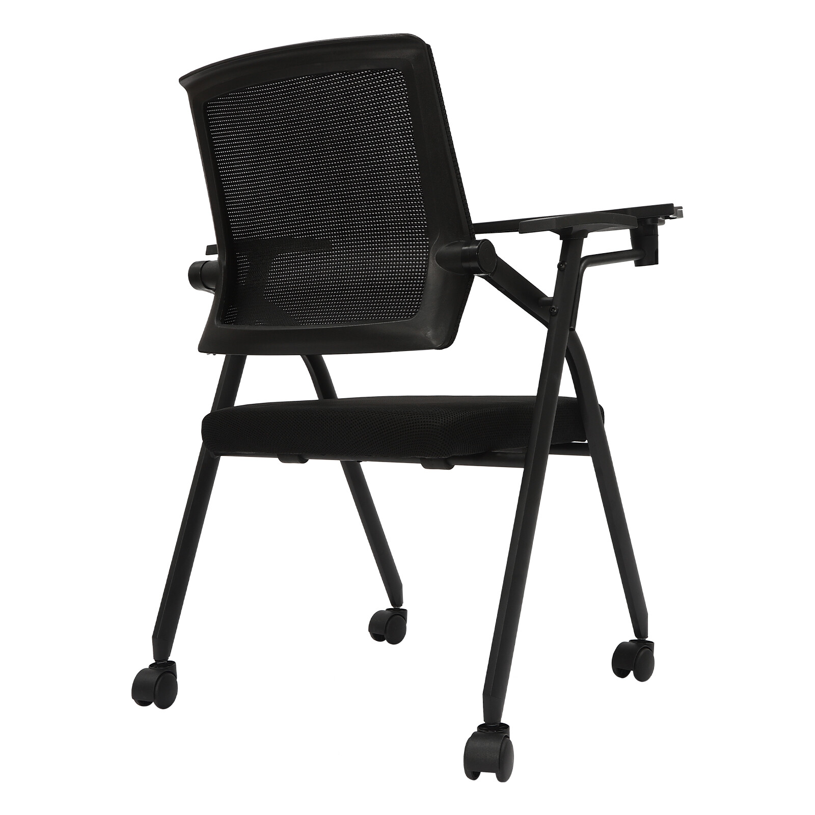 4 Pack Foldable Office Chairs with Tablet Arm, Black Mesh Collapsible Desk Chair