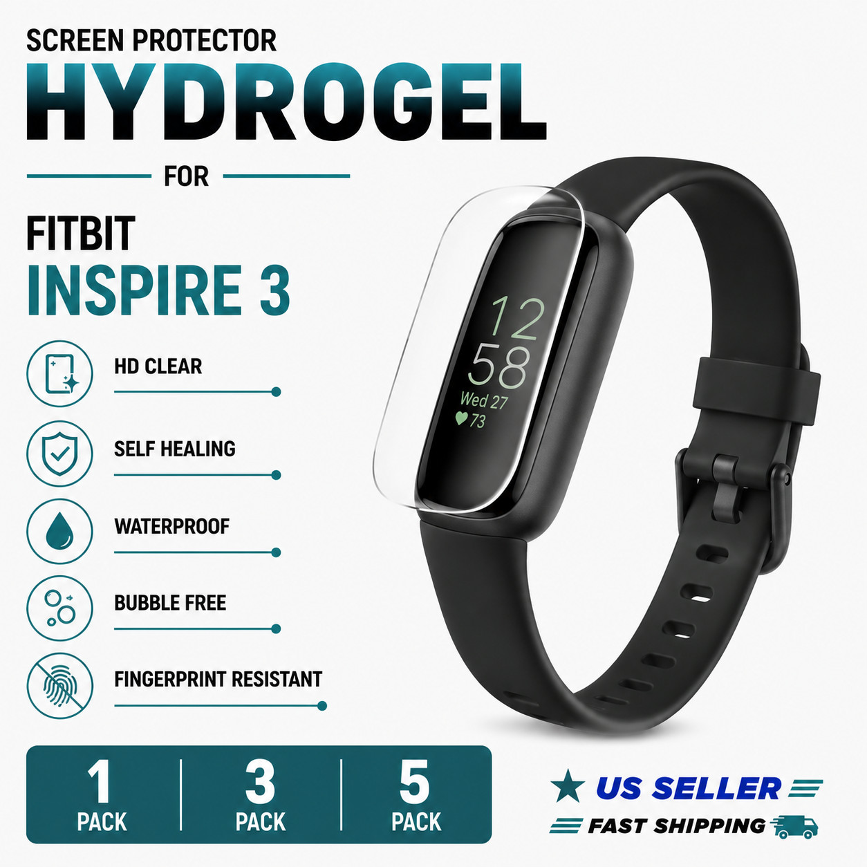 Fitbit Inspire 3 Hydrogel Screen Protector Self Healing HD Clear