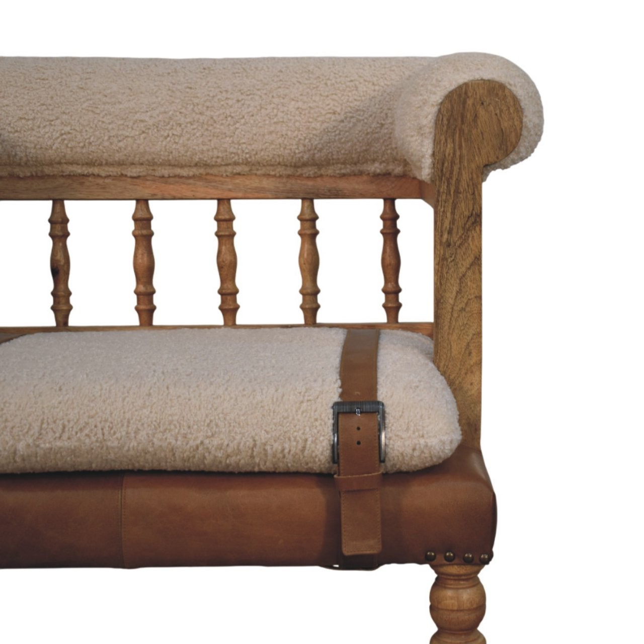 Strapped Boucle and Leather Hallway Bench