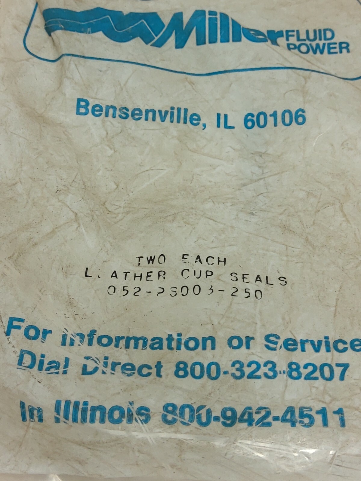 LOT OF 2 Miller Fluid Power 052-PS003-250 Leather Cup Seals (NIB)