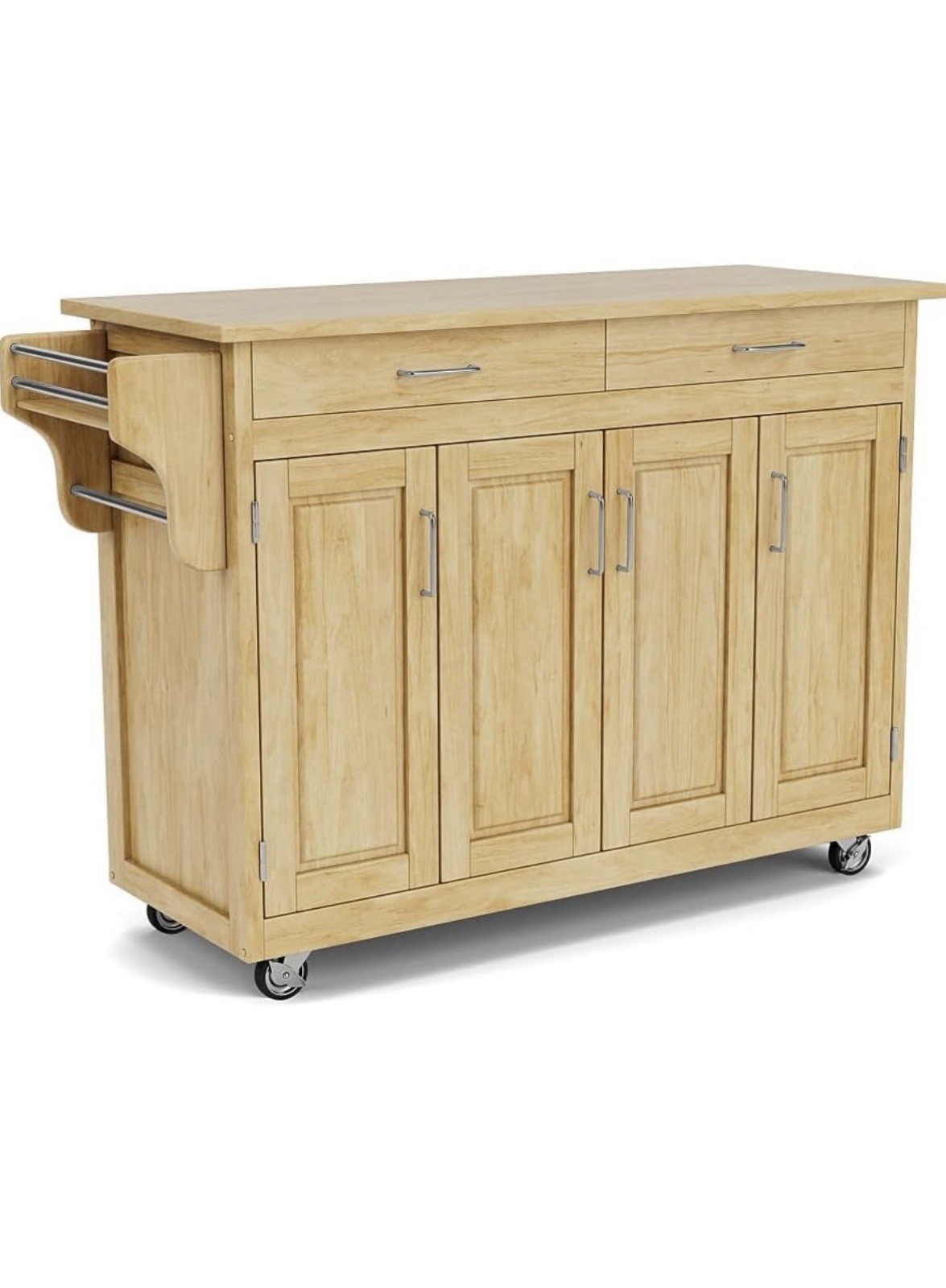 homestyles Brown Wood Kitchen Cart with Doors, Drawers, Shelves, Wheels