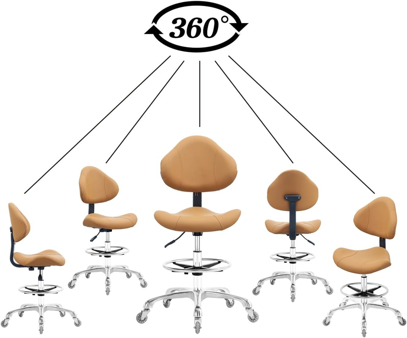 Rolling Swivel Drafting Chair Adjustable Heavy Duty (400Lbs) Lumbar Support Task