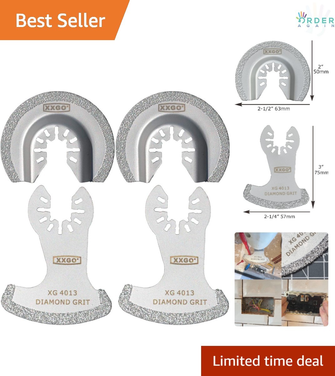 4 Pcs Diamond Oscillating Multi Tool Blades Grout Removal Semi Circle