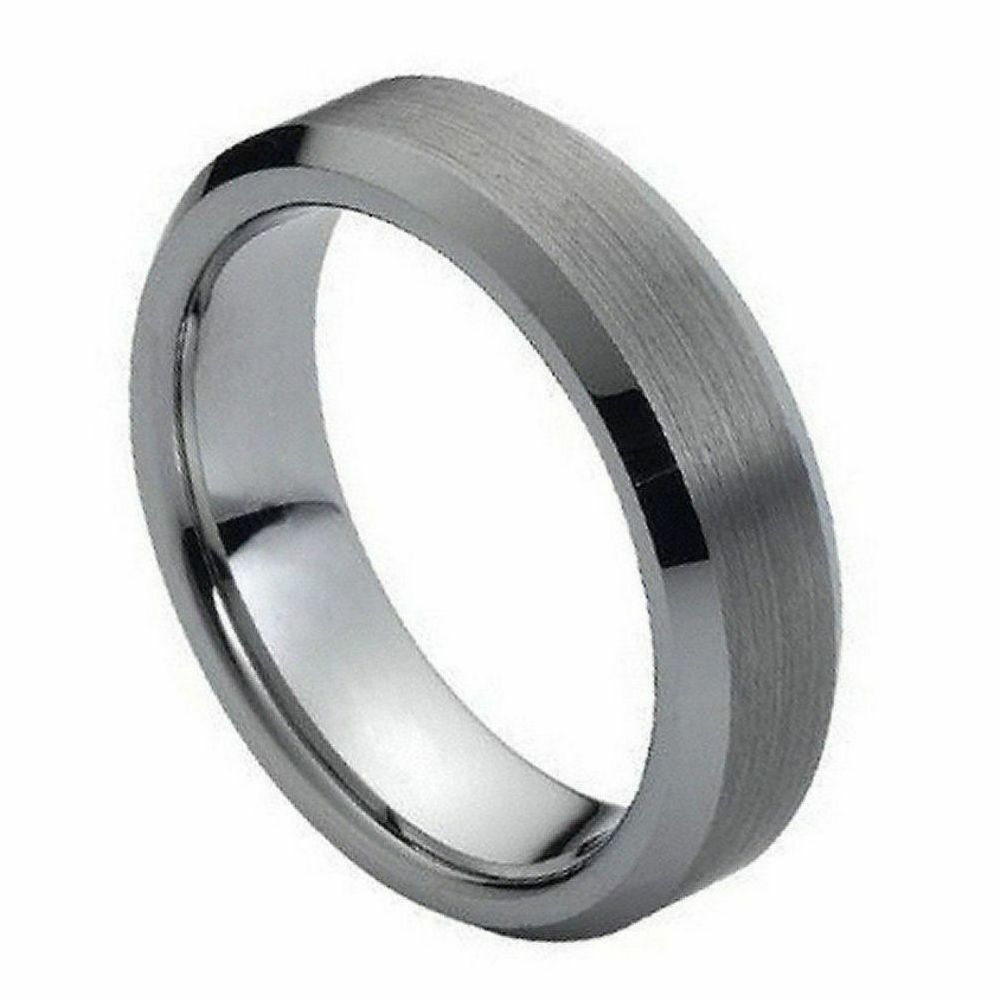 Free personalized Tungsten Carbide 6mm Brushed Center Shiny Beveled  Ring