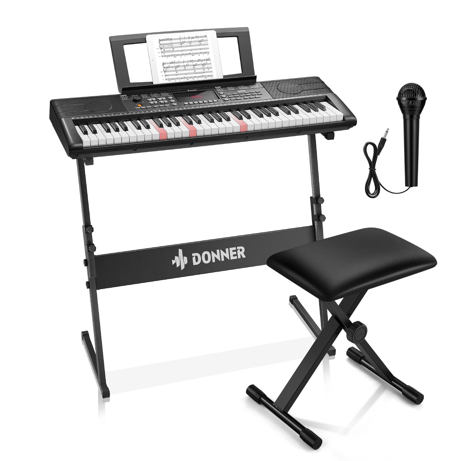 🎹 Donner DEK-300 Digital Keyboard Piano 61 illuminated Key With Stand Bench Mic