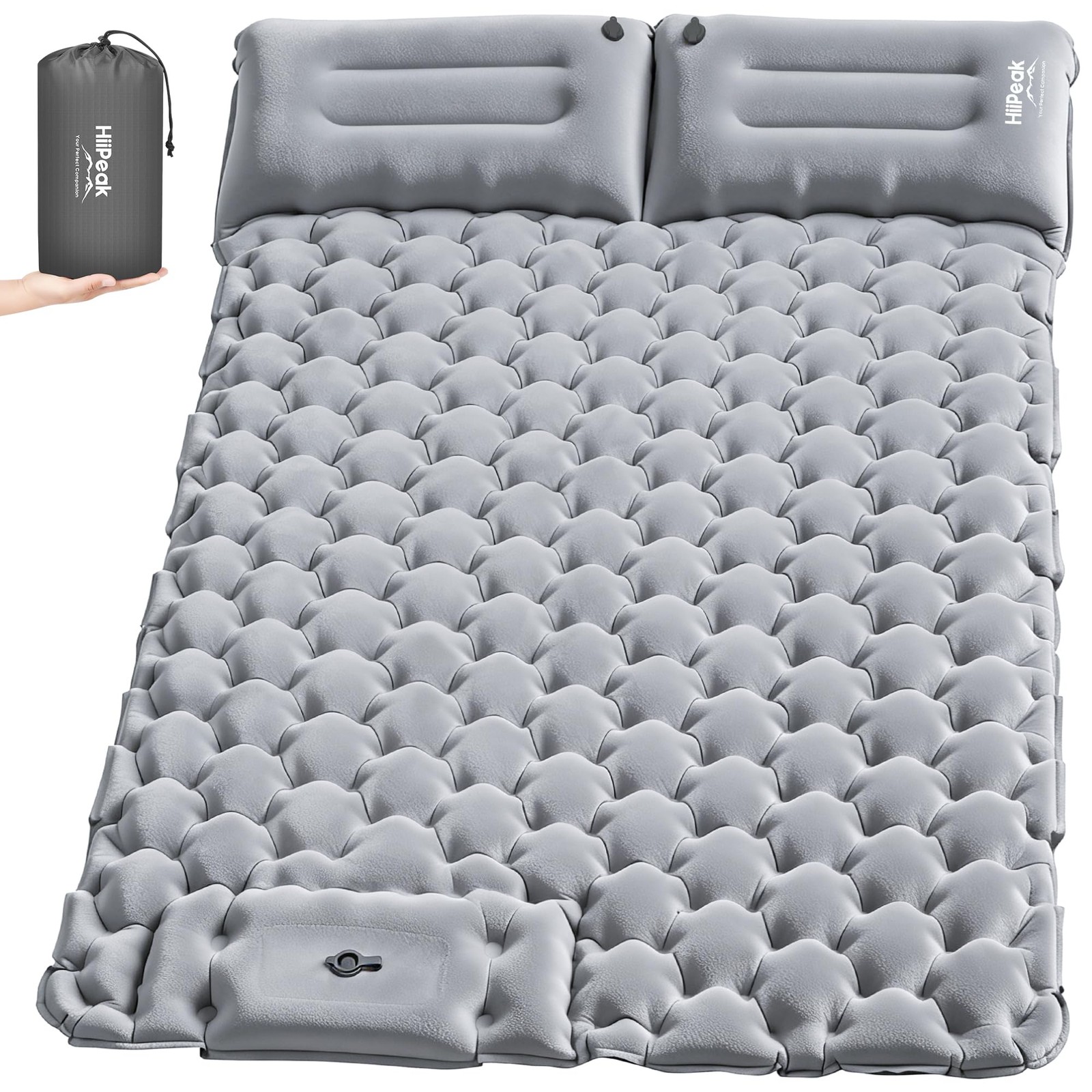 Double Sleeping Pad for Camping - Suede Top Camping Mattress with Pillow, Bui...