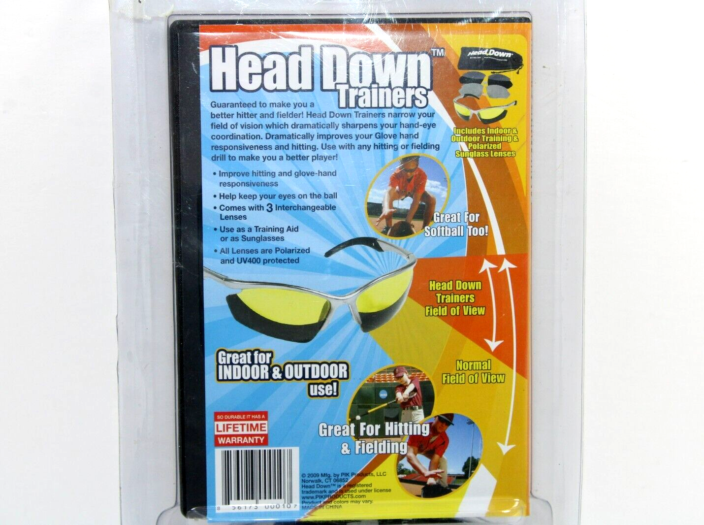 Head Down Baseball Trainers Vision Guide Glasses & DVD Hitting & Fielding