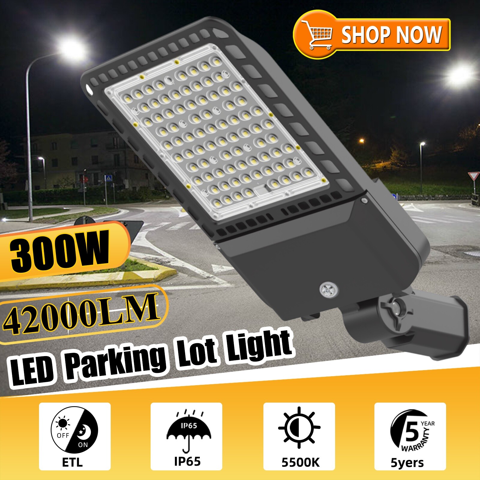 LED Parking Lot Light Outdoor 300W Area Street Shoebox Pole Lighting Waterproof