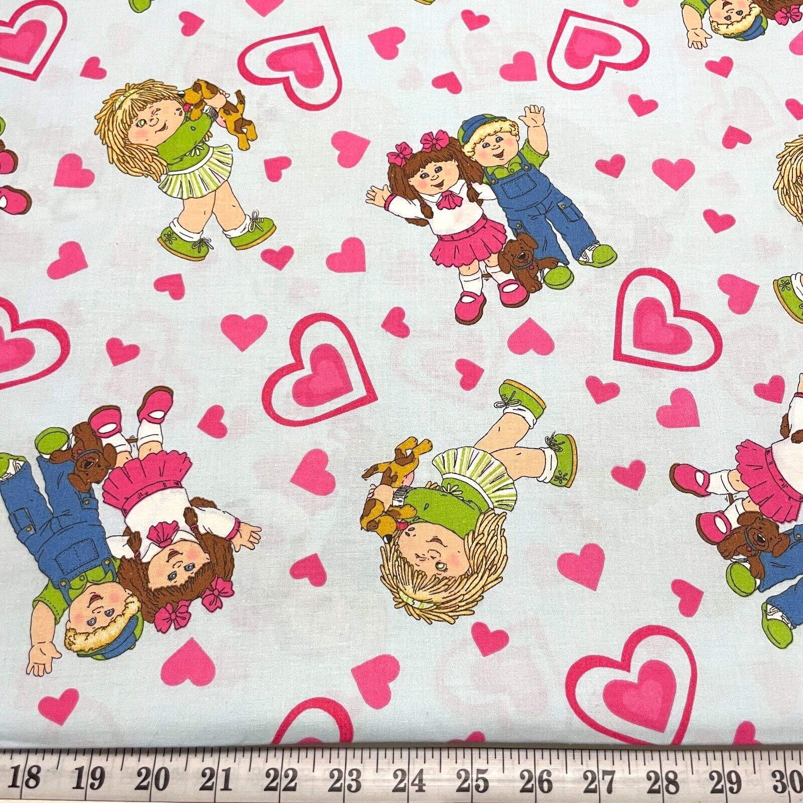 2005 Cabbage Patch Kids & Hearts Blue Cotton Fabric by the HALF YARD 18" x 44"